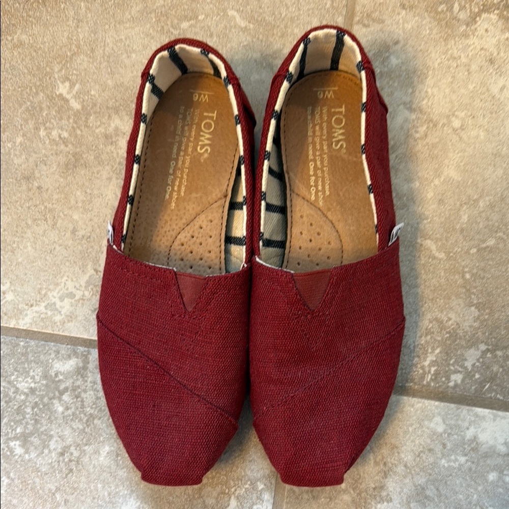 TOMS Burgundy Canvas Slip-Ons